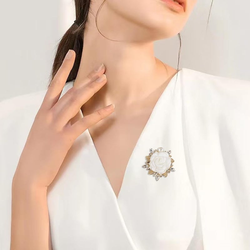 OIDIMS Elegant Rose Flower Brooch Pin for Women Men Wedding Party Gentleman's Essentials Handmade Imitation Crystal Pearl Fabric Flower Lapel Pin Dress Suit Accessories Boutonniere Ideas Gift - Image 2